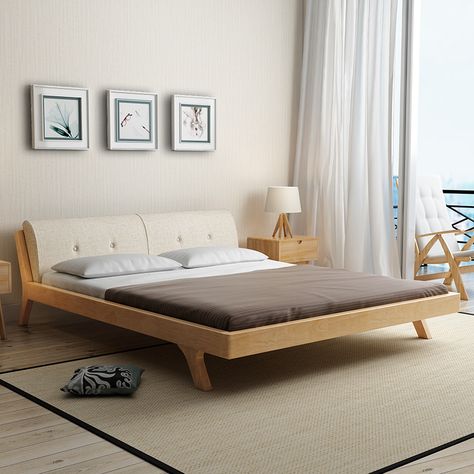 Buy bed Simple modern solid wood bed 1.8m 1.5m double bed master bedroom small family soft bag Nordic bed on ezbuy MY Bed Without Box, Diy Furniture Sofa, Teenager Bedroom Design, Beautiful Bedroom Furniture, Nordic Bed, Bed Simple, Bed Wardrobe, Simple Bed Designs, Tatami Bed