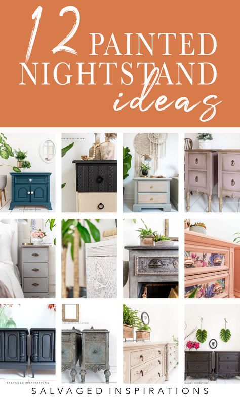 Nightstand Makeover Ideas, Painted Nightstand Ideas, Nightstand Makeover Diy, Unusual Bedside Tables, Diy Nightstand Makeover, Night Stand Makeover, Painted Nightstand, Boho Nightstand, Painted End Tables