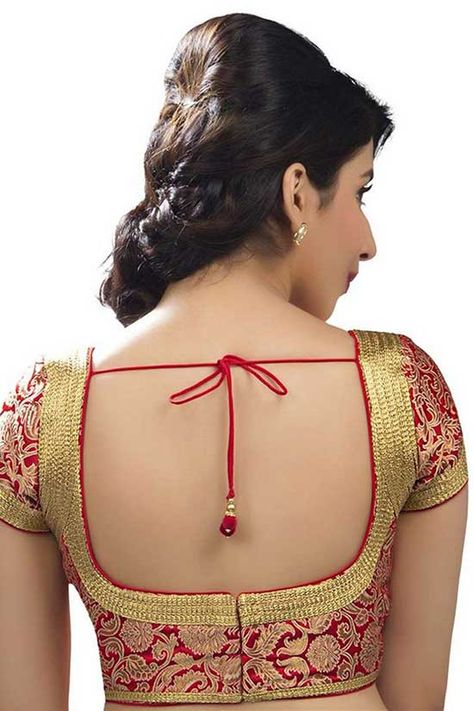 semi-brocade-enticing-blouse-with-pot Pot Neck, Banarasi Brocade, Blouse Designs Catalogue, Net Blouse, Best Blouse Designs, Pattu Saree Blouse Designs, Blouse Back Neck, Saree Blouse Neck Designs, Brocade Blouse