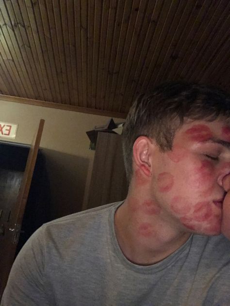 Couple goals, lipstick kisses, boyfriend, aesthetic Face Covered In Kiss Marks, Lipstick Marks On Boyfriend Face, Guy Covered In Kiss Marks, Lipstick On Boyfriend Face, Swollen Lips After Kiss, Kiss Marks On Boyfriend, Face Full Of Kisses, Lipstick Stains On Boyfriend, Kiss Lipstick Aesthetic