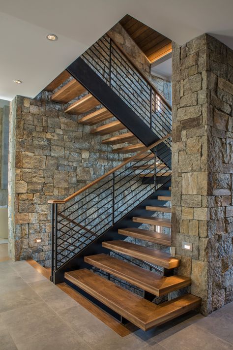 درابزين السلم, Rustic Staircase, Rustic Stairs, Open Stairs, Contemporary Stairs, House Staircase, Stair Remodel, Stairway Design, Stairs Architecture