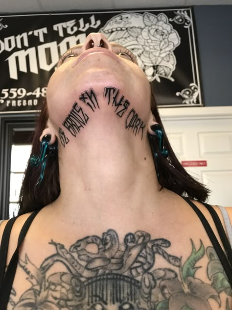 Under Jawline Tattoo Women, Jaw Line Tattoos Women, Under Chin Tattoo Woman Words, Under Jawline Tattoo, Jawline Tattoo Women, Jaw Line Tattoo, Under Neck Tattoo, Under Chin Tattoos Women, Side Of Neck Tattoo