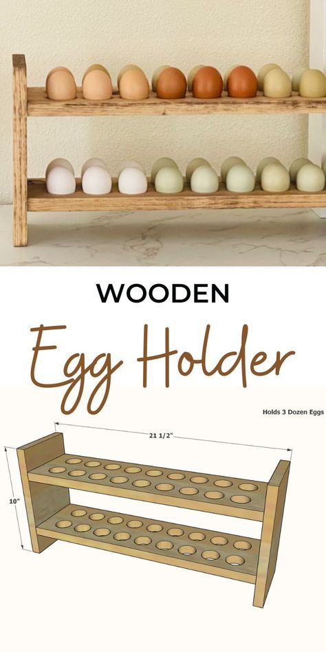 How To Make A Wooden Egg Holder, Wood Egg Holder Diy, Stackable Wooden Egg Holder Diy, Wall Egg Holder Diy, Egg Holder Countertop Diy, Egg Rack Wooden, Diy Stackable Wood Egg Holder, Farmhouse Egg Holder, Egg Rack Diy