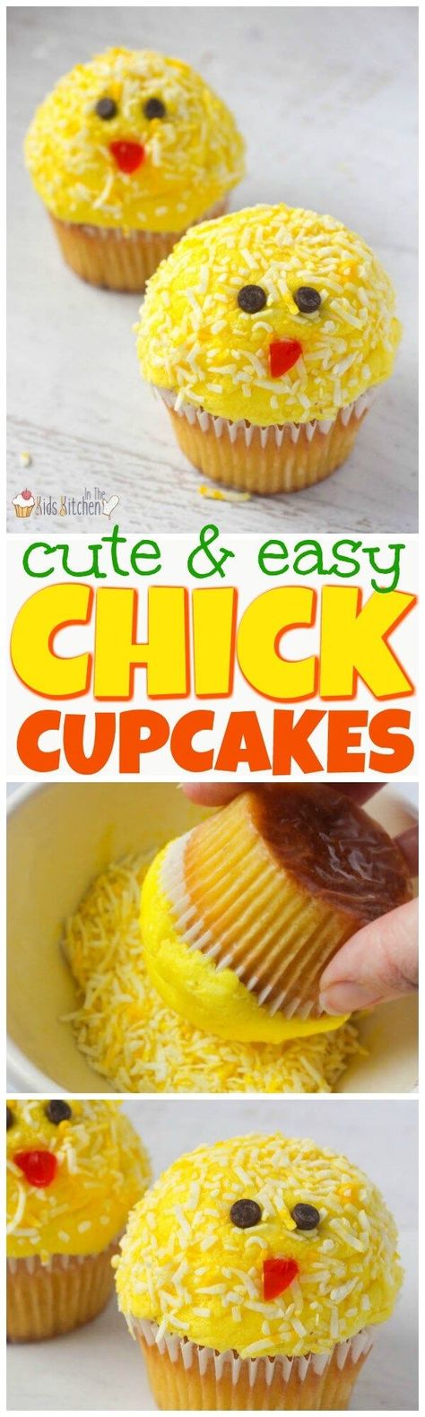 These cute and cheerful Easter Chick Cupcakes are guaranteed to brighten anyone's day! Easy dessert recipe perfect to make with kids. Chick Cupcakes, Kids Desserts, Easy Easter Desserts, Party Cupcakes, Easter Desserts Recipes, Easter Food, Kid Desserts, Easter Chick, Baby Chick