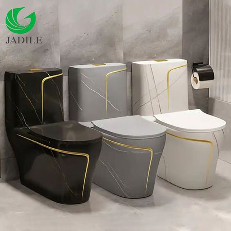 Black And Gold Toilet, Wc Black, Toilet Seat Design, Trending Bathroom Colors, Toto Bidet, Arabic Luxury, Color Toilet, Bathroom Porcelain, Awesome Bathrooms