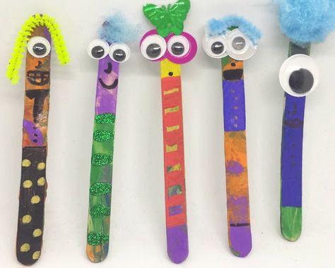 Lollie Stick Crafts, Lolly Stick Crafts For Kids, Lollipop Stick Craft, Matilda Crafts, Lollypop Stick Craft, Popsicle Puppets, Lolly Stick Craft, 100 Day Project Ideas, Multisensory Learning