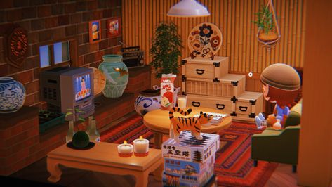 Animal Crossing Fake Building Ideas, Acnh Attic, Acnh Retro, Acnh Interior, Acnh House, Cozy Attic, Underwater House, Animal Crossing Guide, Sims House Design