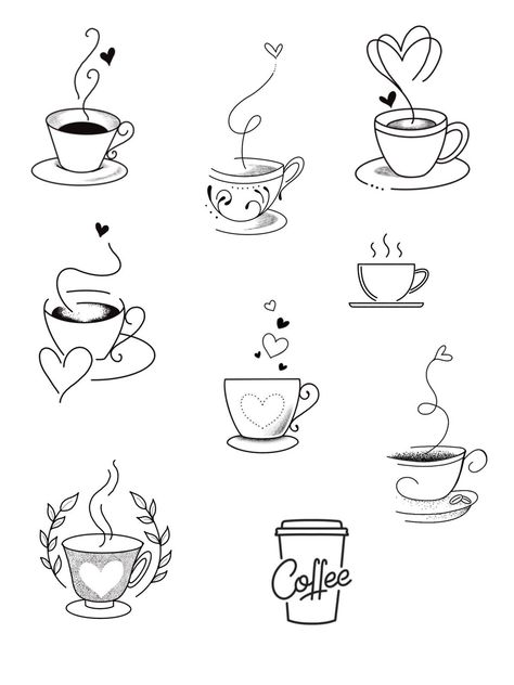 Coffee Tattoos Ideas, Fine Line Coffee Cup Tattoo, Coffee Lover Tattoo Ideas, Dainty Teacup Tattoo, Tiny Coffee Tattoo, Minimalist Coffee Tattoo, Tiny Teacup Tattoo, Matching Coffee Tattoos, Small Coffee Tattoo