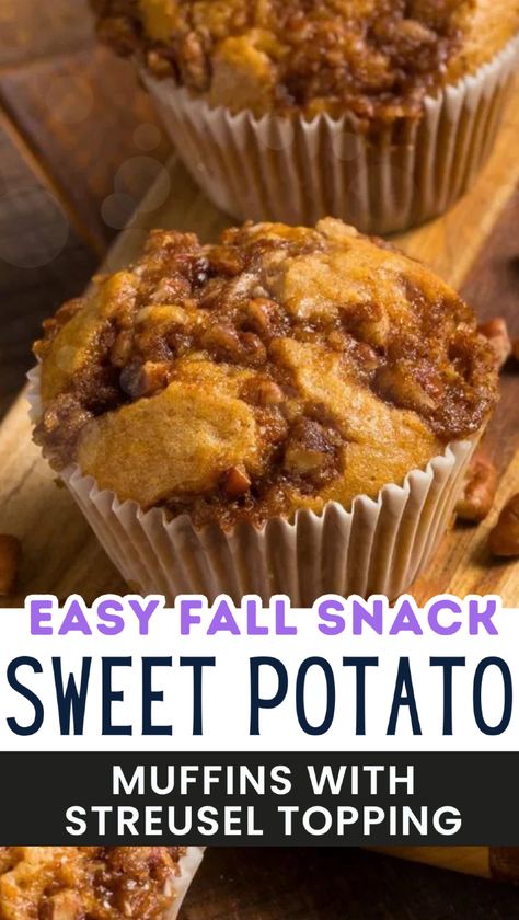 Indulge in fall flavor with these sweet potato muffins with streusel topping. Made with mashed sweet potatoes and topped with a crunchy pecan streusel, these muffins are the perfect blend of sweet and savory. Ideal for breakfast or a cozy snack, these muffins are moist, tender, and deliciously spiced with cinnamon. A must-try recipe for the season! Food Thanksgiving Dinner, Air Fryer Hacks, Perfect Baked Sweet Potato, Pecan Streusel Topping, Muffins With Streusel Topping, Light Summer Dinners, Sweet Potato Rice, Christmas Party Food Ideas, Spring Soups