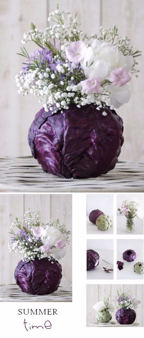 DIY Purple Cabbage Flower Arrangement Cabbage Flowers, Diy Flores, Tafel Decor, Fleurs Diy, Flowers In A Vase, Purple Cabbage, Flower Arrangements Diy, Trendy Flowers, Beautiful Flower Arrangements