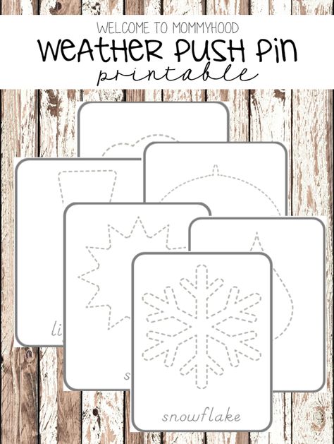 Weather pin poking printables Preschool Weather, Montessori Printables, Life Activities, Weather Theme, Montessori Lessons, Montessori Art, Weather Unit, Montessori Practical Life, Pin Card