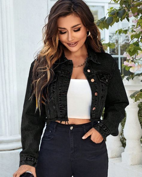 https://dengss.clothing/dengss-flap-detail-raw-hem-crop-denim-jacket-2/?feed_id=3943135&_unique_id=66d168d60dbf6&utm_source=Instagram&utm_medium=28dengss&utm_campaign=FS%20PosterOnline%20Clothing%20FOR%20Mens%20and%20Womens#DENGSS #fashion #style #love #instagood #like #beautiful #follow #clothing #model #beauty #happy #cute #shoes #shop #DENGSSFASHION #DENGSSSHOES #DENGSSKIDS Color: BlackStyle: CasualPattern Type: PlainType: OtherNeckline: CollarDetails: Button, Pocket, Raw HemSleeve Len... Black Jean Jacket Outfit, Denim Jacket Outfit Women, Black Denim Jacket Outfit, Cropped Jacket Outfit, Crop Denim Jacket, Jacket Outfit Women, Black Jean Jacket, Jean Jacket Outfits, Denim Jacket Outfit