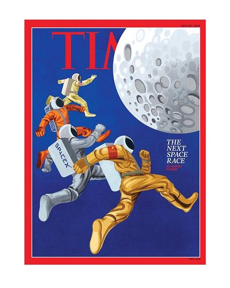 This week’s cover of @time illustrated by SHOUT is a homage to the Dec. 6, 1968, cover illustrated by #robertgrossman . Published shortly before the success of Apollo 8 which made U.S. astronauts the first to orbit the moon and marked a pivotal moment for space exploration. Space Race Poster, Space Race Art, Space Moodboard, Space Magazine, Magazines Cover, Time Cover, Astronaut Illustration, Lunar Lander, Planet Coaster