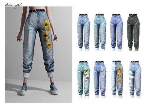 Sims 4 Cc Painter Outfit, Sims 4 Dreamgirl, Sims 4 Cc Cottagecore Clothes, Sims 4 Cc Jeans, Painter Outfit, Cc The Sims 4, Belted Jeans, Sims 4 Black Hair, Sims Clothes