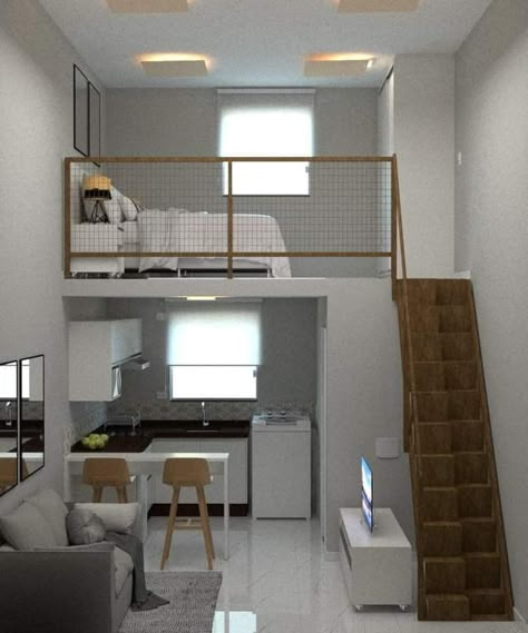 37 M2 Apartment, Rumah Mezanin Minimalis, Mezanin Bedroom Design, Lofts Pequenos, Loft Type House, House In The Philippines, Small Loft Apartments, A Loft Bed, Tiny Loft