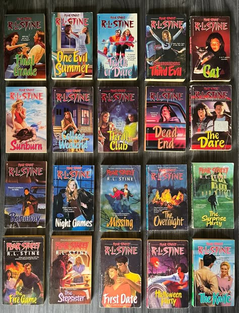 Fear Street Book Covers, Fear Street Books Aesthetic, Rl Stine Fear Street Books, R.l. Stine Fear Street, Fear Street Books, Vintage Horror Books, 90s Books, Fear Street, Scary Stories Book