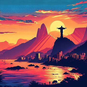 "Rio de Janeiro Sunset" Poster for Sale by Israelbeck7 | Redbubble Rio Poster, Brazil Illustration, Poster Boards, Sunset Poster, Brazil Carnival, Poster Board, Rio De Janeiro, Art Boards, Sale Poster