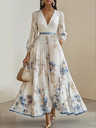 A Line Formal Dress With Sleeves, Summer Dresses Flowy Long, Pleated Long Sleeve Dress, Guest Wedding Dresses Summer, Boho Style Dresses Summer, Modest And Elegant Dresses, Elegant Womens Outfits, Old World Fashion, Romantic Womens Fashion