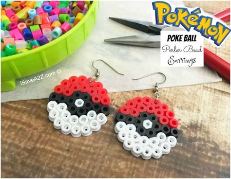 Pokemon Earrings Made Out of Perler Beads Pokemon Earrings, Perler Earrings, Pokemon Perler Beads, Pokemon Craft, Melty Bead Patterns, Hamma Beads, Perler Bead Templates, Hama Bead, Diy Perler Bead Crafts