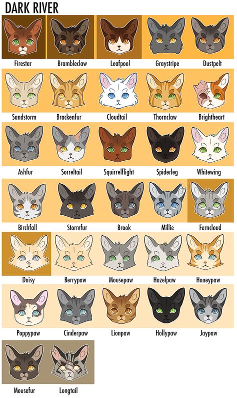 Warrior Cats of the ThunderClan  The Dark River River Clan Warrior Cats, Warrior Cats Characters, Warrior Cats Thunderclan, Warrior Cats Clans, Cat Warrior, Warrior Cat Names, Dark River, Warrior Cats Funny, Warrior Cat Memes