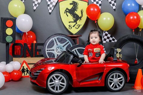 Lightning Mcqueen Photoshoot, Race Car Photoshoot, Racing Baby, Boy Photoshoot, Race Car Themes, Car Photoshoot, Professional Photography Studio, Virtual Background, Barbie Theme