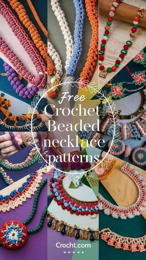 CRAFT FASHIONABLE AND STATEMENT-MAKING ORNAMENTS AT HOME WITH THESE FREE CROCHET BEADED NECKLACE PATTERNS! Crochet Jewelry With Beads Free Pattern, Crochet Jewelry Patterns Free Necklaces, Crocheted Beaded Necklace, Crochet Jewelry Patterns Free Chain Necklaces, Crochet Jewellery Free Pattern, Crocheting With Beads, Crochet Necklace Pattern Free, Bead Crochet Patterns Free, Crochet Necklace Diy