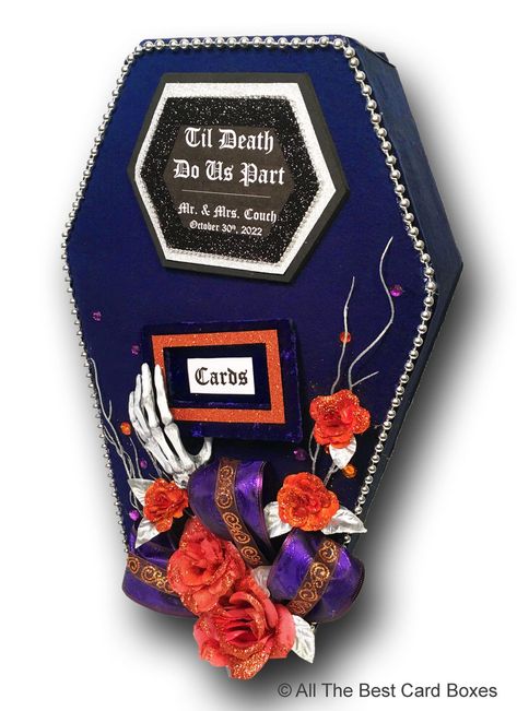 Halloween wedding coffin card box https://etsy.me/3ZelJX9 #blue #wedding #halloween #silver #gothic #cardboxwithslot #halloweenwedding #coffincardbox #coffin Coffin Card, Gothic Wedding Decor, Gothic Wedding Decorations, Casino Birthday Party, Gothic Wedding Invitations, Halloween Weddings, Halloween Bride, Gothic Wedding Rings, Casino Birthday