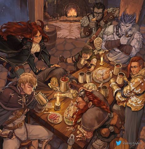 Tavern Character Design, Dnd Group Art, Fantasy Composition, Illustration Manga, Dungeons And Dragons Characters, Art Bible, A Night To Remember, Dnd Art, D&d Dungeons And Dragons