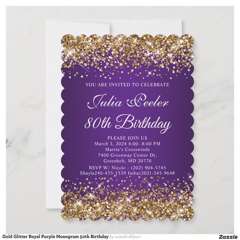 Gold Glitter Royal Purple Monogram 50th Birthday I Invitation | Zazzle Full Lips Makeup, Purple Sweet 16, Birthday Purple, 50th Birthday Invitations, 50th Birthday Cards, Full Lips, Lips Makeup, Purple Reign, 80th Birthday