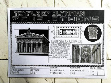 Egyptian Architecture Plates, History Architecture Sheets, History Of Architecture Plates Layout, Architect Plates, Architecture Plates Layout, History Of Architecture Plates, Architecture Plates, History Template, Temple Of Olympian Zeus