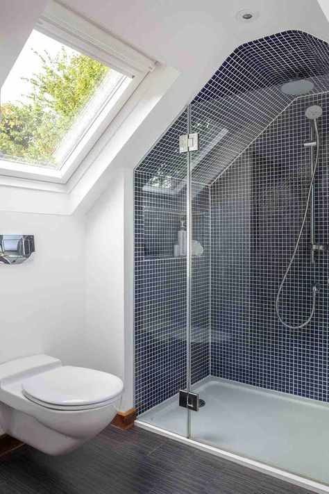 Bathroom alcoves and sloping roofs.  It’s the little details that make a new house a home. Claire Lloyd shares some of the latest design solutions for creating a new bathroom. Hgtv Bathroom, Attic Bathrooms, Attic Shower, Small Attic Bathroom, Makeover Kamar Mandi, Loft Extension, Luxury Bathroom Master Baths, Bilik Air, Bathroom Remodel Cost