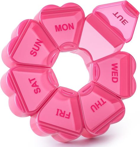 pink/cute/Large Weekly Pill Organizer/Box 7 Day, KAPENS Daily Vitamin Case Large Capacity Compartments, Pill Containers for Fish Oil Medicine Supplements Fish Oil Vitamins, Pill Box Organizer, Weekly Pill Organizer, Pill Dispenser, Daily Vitamin, Vegan Vitamins, Medicine Organization, Pill Container, Heart Shape Box