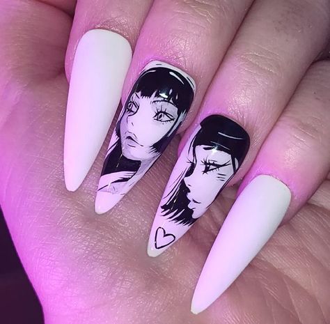 Nail Art Portrait, Manga Nails, Printed Nails, Bedazzled Nails, Anime Nail, Pop Art Nails, Fake Nails Designs, Art Deco Nails, Punk Nails