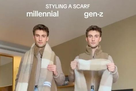 How you wear a scarf can reveal if you’re Gen Z or Millennial Gen Z Style, Wear A Scarf, Wrap Too, How To Wear Scarves, Gen Z, Infinity Scarf, Head Wraps, Winter Scarf, The Way