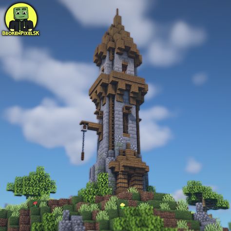 Medieval Watchtower in Minecraft Tower Designs Minecraft, Watch Towers Minecraft, Minecraft Watchtower Design, Mc Tower Ideas, Minecraft Medieval Observatory, Minecraft Medieval Tower Ideas, Minecraft Medieval Watchtower, Minecraft Medieval Towers, Watch Tower Minecraft Ideas