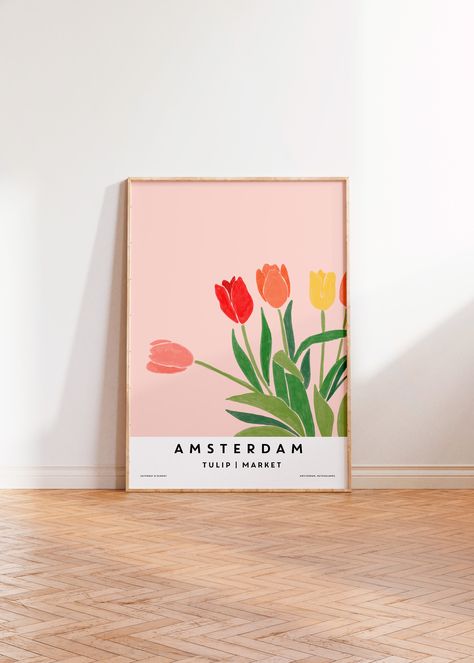 Flower Market Amsterdam Poster, Flower Market Painting, Tulip Market, Tulip Poster, Amsterdam Flower Market, Amsterdam Tulips, Paintings Aesthetic, Tulip Art, Tulip Wall Art