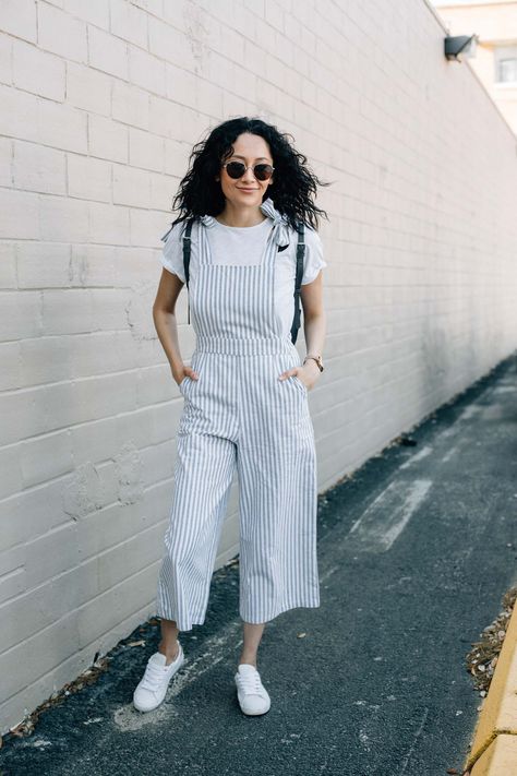 Trends For Less: Jumpsuits Under $50 Jumpsuit With Tshirt, Short Jumper Outfit, Shirt Under Jumpsuit, Jumpsuit Outfit Work, Stripe Jumpsuit Outfit, One Set Outfit, Bandana Hairstyles For Long Hair, Jumpsuit Outfit Casual, Spring Jumpsuits