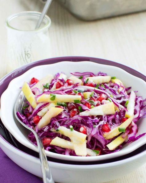 Fall Salad Recipes: 17 Yummy Fall Salads for a Lighter Lunch — Eatwell101 Apple Pomegranate Salad, Healthy Fall Salad Recipes, Red Cabbage Apple, Apple Pomegranate, Thanksgiving Salad Recipes, Red Cabbage Salad, Autumn Salad Recipes, Thanksgiving Salad, Cabbage Salad Recipes