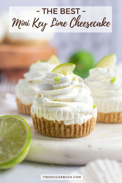 Mini key lime cheesecake has an easy homemade graham cracker crust with a smooth and creamy key lime cheesecake filling and whipped cream on top. They are no bake and made in a muffin pan, a perfect mini dessert! Key Lime Cheesecake Recipe, Key Lime Pie Cheesecake, Best No Bake Cheesecake, Lemon Bar Cookies, Homemade Graham Cracker, Key Lime Cookies, Homemade Graham Cracker Crust, Key Lime Cheesecake, Coconut Cheesecake