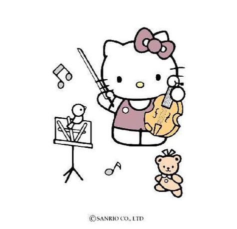 Hello Kitty Listening To Music, Hello Kitty Playing Guitar, Hello Kitty Gutair, Hello Kitty Music, Cat Playing The Violin, Notion Setup, Kawaii Sanrio, Kitty Drawing, Kitty Stuff