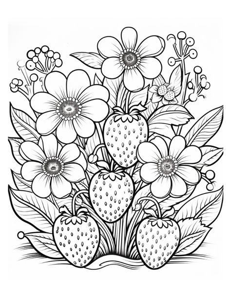 Free Printable Strawberry Coloring Pages Embroidery Coloring Pages, Printable Coloring Pages Adults, Strawberry Colouring Pages, Strawberry Coloring Pages Free Printable, Free Coloring Sheets For Adults, Color Pages Free Printable, Free Printable Coloring Pages For Kids, Easy Adult Coloring Pages, Cottagecore Coloring Pages