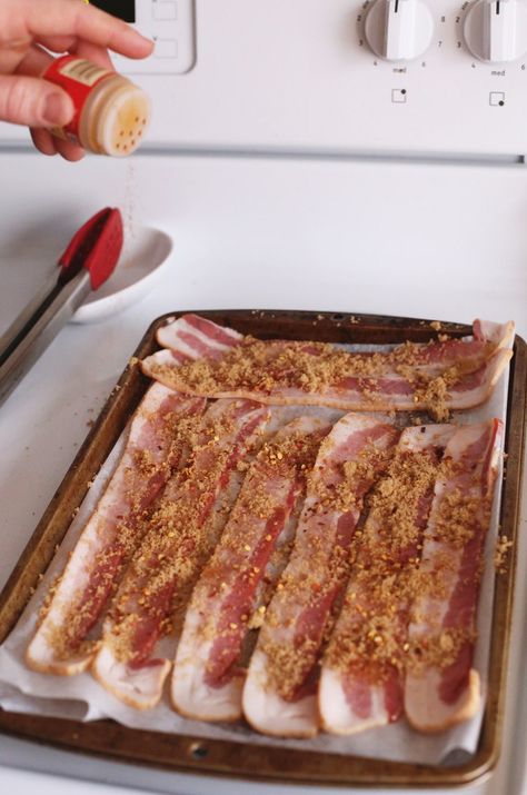 Million Dollar Bacon Recipe | Bacon with brown sugar, cayenne and red pepper flakes! Millionaire Bacon Recipe, Million Dollar Bacon Recipe, Bacon With Brown Sugar, Million Dollar Bacon, Bacon Dressing, Bacon In The Oven, Bacon Recipe, Candied Bacon, Bacon Recipes