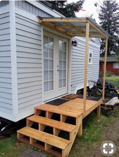 Tiny House Porch, Front Porch Steps, Mobile Home Renovations, House Porch, Building A Porch, Mobile Home Porch, Best Tiny House, Home Improvement Loans, Side Porch