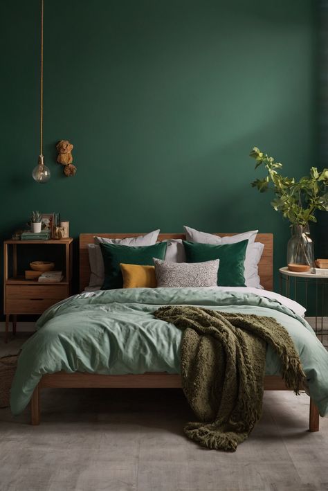 home decorating, home interior design, interior bedroom design, kitchen designs Sage Bedroom, Dark Cozy Bedroom, Cozy Bedroom Colors, Green Bedroom Decor, Sage Green Bedroom, Green Walls, Trendy Bedroom, Gray Bedroom, Bedroom Refresh