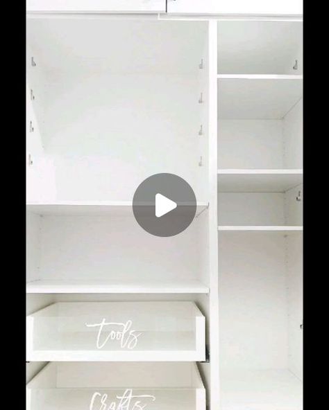 Iryna Federico on Instagram: "Craft cupboard organisation 🎉. I turned the wardrobe in our spare bedroom (which is our shared office) into a storage cupboard for all my craft stuff but everything is removable if any future owners want to use it as a wardrobe. The shelves on the right can all come out and it can be turned into hanging space 😊. The wrapping paper/ribbon hangers can also come out.  I can't wait to build our dream house so we no longer have to account for future owners and re-sale value. As much as I love the challenge, it is going to be so satisfying to not have to make things as flexible 😂🙌.  PS: can you spot any "Iryna painting fails" where I only paint the front of something? Because I can 😂😂  PPS: if you want to watch the video without the crop, I have uploaded it to Cupboard Organisation, Craft Cupboard, Wardrobe Organisation, Storage Cupboard, Shared Office, Wardrobe Design Bedroom, So Satisfying, Because I Can, Paper Ribbon