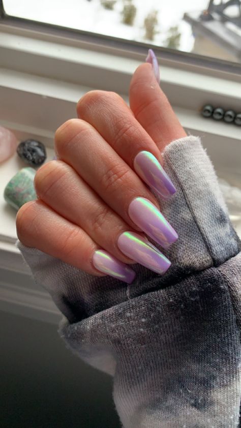 Nails, chrome nails, purple nails, valentines nails Purple Crome Nails Design French Tip, Lavender Pink Nails, Purple Hoco, Hoco Nails, Pink Ombre Nails, Airbrush Nails, Chrome Powder, French Nail Designs, Light Lavender