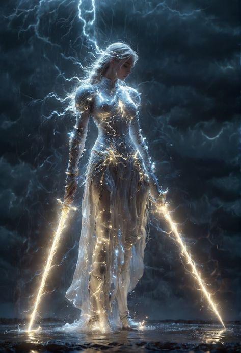 Goddess Character Inspiration, Gothic Models Dark Beauty, Goddess Character Art, Warrior Aesthetic Female, Warrior Goddess Art, Goddess Concept Art, Dream World Art, Lightning Goddess, Storm Goddess