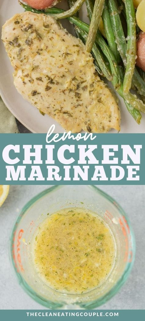 An Easy Lemon Chicken Marinade that is great for grilling or baking in the oven! This lemon garlic chicken marinade is quick to make with basic ingredients. Lemon Chicken Marinade For The Grill, Lemon Marinade For Chicken, Lemon Chicken Recipe Baked, Easy Lemon Garlic Chicken, Lemon Garlic Chicken Marinade, Garlic Chicken Marinade, Lemon Chicken Marinade, Baked Boneless Chicken Breast, Easy Lemon Chicken