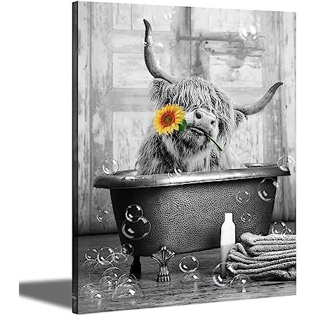 Daisy Flower Pictures, Cattle Pictures, Highland Cow Wall Art, Farmhouse Artwork, Highland Cow Canvas, Cow Wall Art, Sunflower Wall Art, Cow Canvas, Bright Art