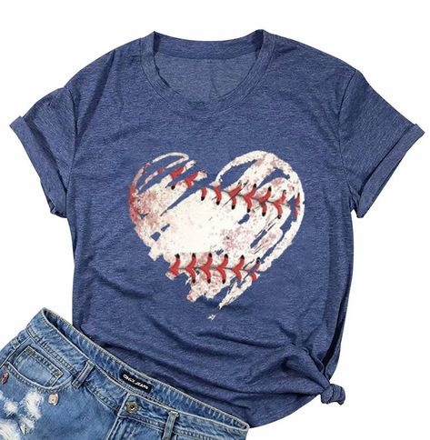 PRICES MAY VARY. �【PREMIUM COTTON FABRICS】: baseball heart t-shirt soft and comfy which made of natural 80% cotton and 20% spandex. Our women top will let you feel comfortable all day, enjoy as soft touch. Lightweight, very comfortable to wear. 【FASHION DESIGN】:Baseball Heart Graphic Shirts ,short sleeve t-shirt, classical crew neck. Casual style, this top shirt will make you more attractive, more fashionable. Fashion design for you. Loose fit baseball tee shirts. FASHION SHIRT: This baseball hea Baseball Mom Tshirts, Baseball Print, T Shirt World, Baseball Mom Shirts, Baseball Women, Heart T Shirt, Sports Mom, Baseball Mom, Baseball Shirts